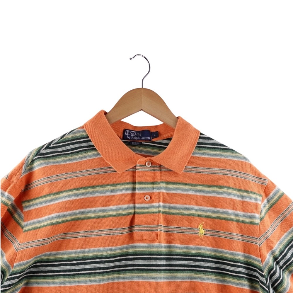 Polo Ralph Lauren Men's Orange Striped Short Sleeve Polo Shirt Size L - Picture 1 of 5